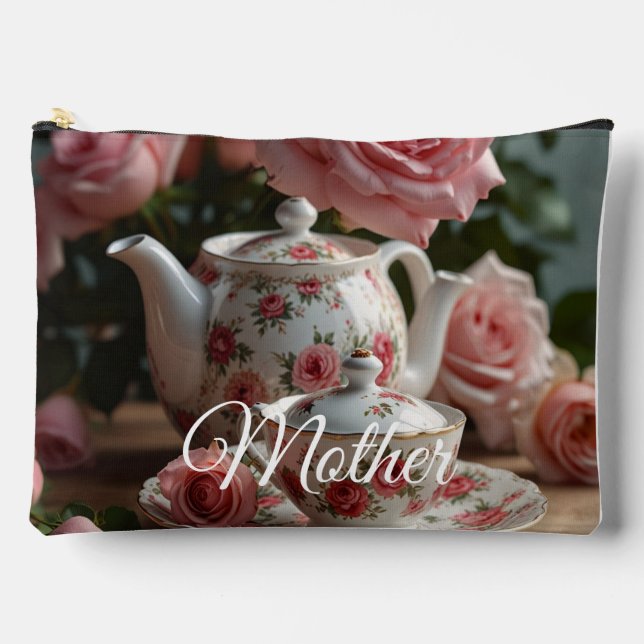 Pochette À Accessoires Pink Cabbage Rose Tea Print Cut Sew Bag (Recto)