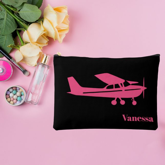 Pochette À Accessoires Pink Cessna Avion Girl Aviation Nom personnalisé (Créateur téléchargé)