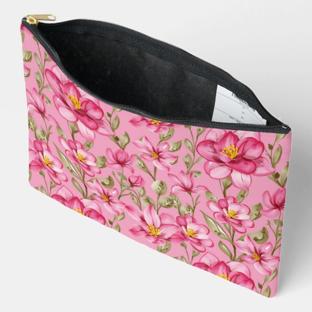 Pochette À Accessoires Pink Floral Print Cosmetic Bag (Ouvrir)