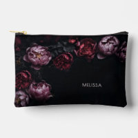 Pivoines rouges violettes 3D sur fond noir