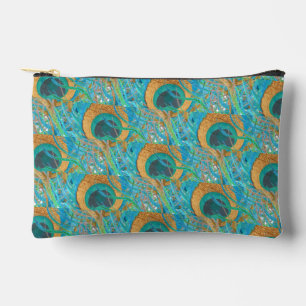 Pochette À Accessoires PixDezines Dessin main H2 Paon/Bleu Cobalt/Aqua