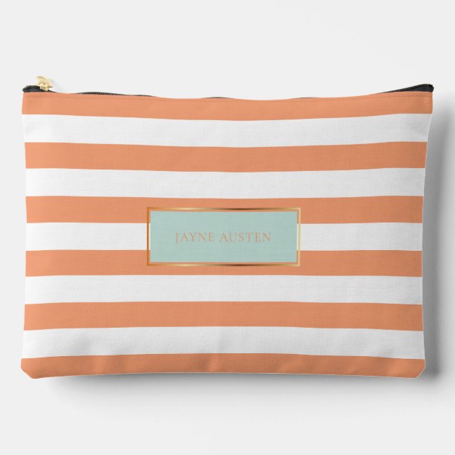 Pochette À Accessoires PixDezines Monogram rayure corail blanc (Recto)
