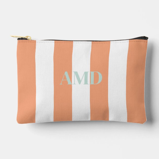 Pochette À Accessoires PixDezines Monogram rayure corail blanc (Recto)