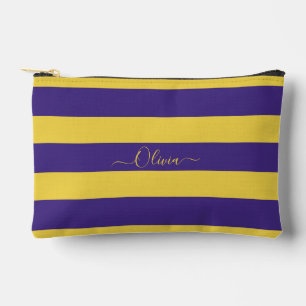 Pochette À Accessoires PixDezines Monogramme Rayures Maritimes Jaune Viol