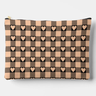 Pochette À Accessoires Plaid Abricot Pêche Cœur de Buffalo Noir