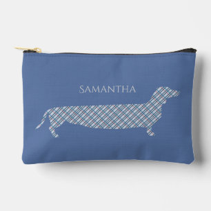 Pochette À Accessoires Plaid Dachshund sur Blue Personnalisé