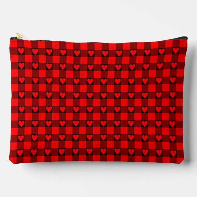 Pochette À Accessoires Plaid rouge et noir Buffalo Heart (Recto)