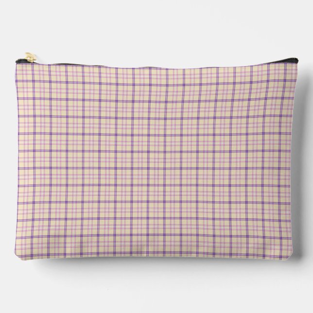 Pochette À Accessoires Plaid Violet Crème Motif Classique Rétro (Recto)