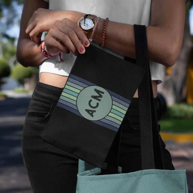 Pochette À Accessoires Planche de surf bleu et vert rétro (Great accessory/cosmetic pouch works great on its own or with other bags. )