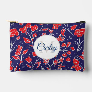 Pochette À Accessoires Plutôt Vibrant Rouge bleu floral Personnalisé