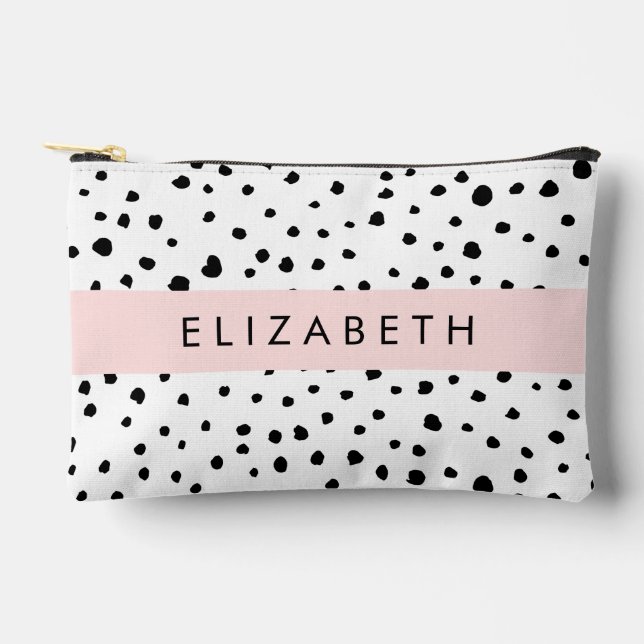 Pochette À Accessoires Points dalmatiens, Spots, Noir et Blanc, Votre nom (Recto)