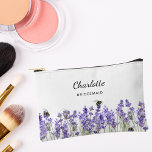 Pochette À Accessoires Porte-mère fleurs de lavande<br><div class="desc">Fond blanc. Décoré de fleurs de lavande et d'abeilles. Personnalisez et ajoutez le nom de votre servante.</div>