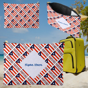 Pochette À Accessoires Porto Rico Drapeau Portoricain Carreaux Bleu Perso