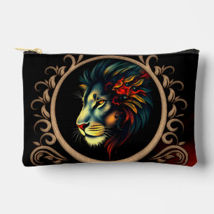 Pochette À Accessoires Portrait de tête de lion stylisé dans cadre Mandal