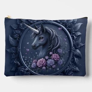 Pochette À Accessoires Portrait Unicorne foncé dans un cadre rond