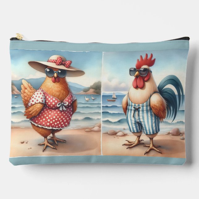 Pochette À Accessoires Poulets en maillots de bain en bord de mer (Recto)