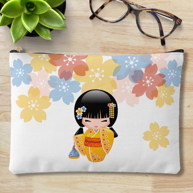Pochette À Accessoires Poupée d'été Kokeshi - Kimono Jaune Geisha Girl (Créateur téléchargé)