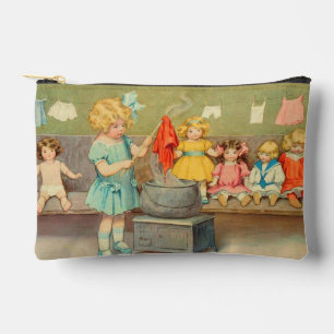 Pochette À Accessoires Poupée Fille de Linge Vintage Jouant aux Poupées M