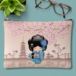 Pochette À Accessoires Poupée Keiko Kokeshi - Blue Kimono Geisha Girl