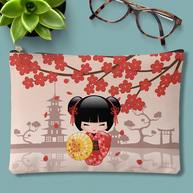 Pochette À Accessoires Poupée rouge Sakura Kokeshi - Geisha japonais (Créateur téléchargé)