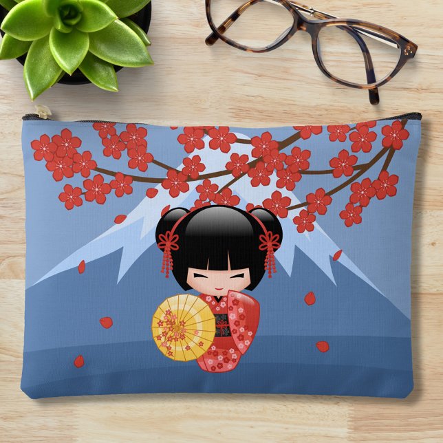 Pochette À Accessoires Poupée rouge Sakura Kokeshi - mignonne Geisha Girl (Créateur téléchargé)