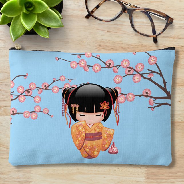 Pochette À Accessoires Poupée Ume Kokeshi - Japonaise Geisha Girl Blue (Créateur téléchargé)