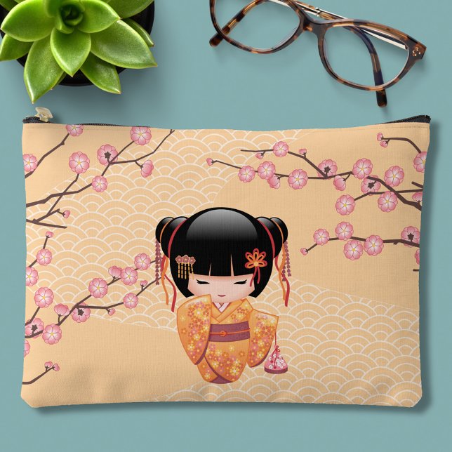 Pochette À Accessoires Poupée Ume Kokeshi - Japonaise Pêche Geisha Girl (Créateur téléchargé)