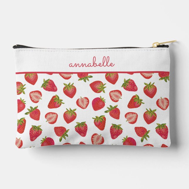 Pochette À Accessoires Prénom du motif de fraises (Verso)