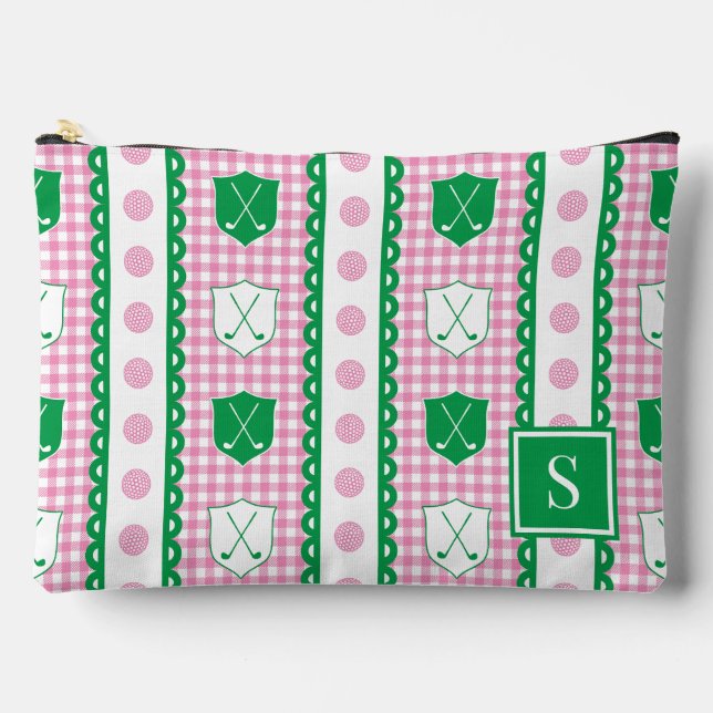 Pochette À Accessoires Prépa Golf Crest Gingham - Rose & Vert (Recto)