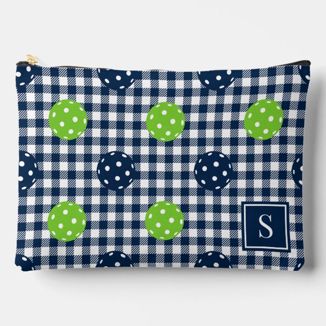 Pochette À Accessoires Préparation Pickleball Gingham Navy & Lime Monogra (Recto)