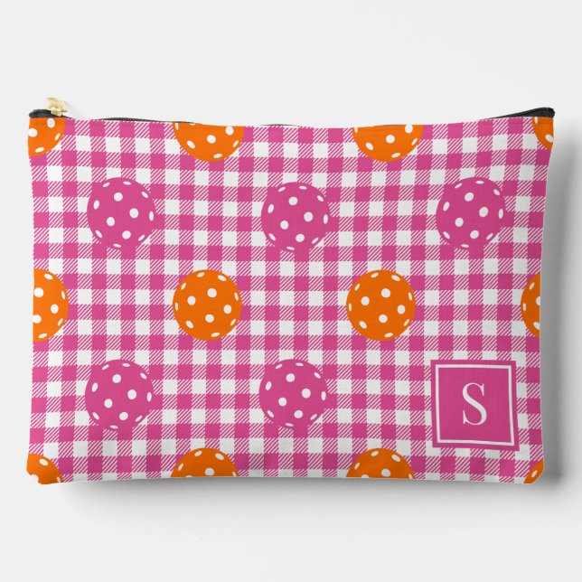 Pochette À Accessoires Préparation Pickleball Gingham Rose Orange Monogra (Recto)