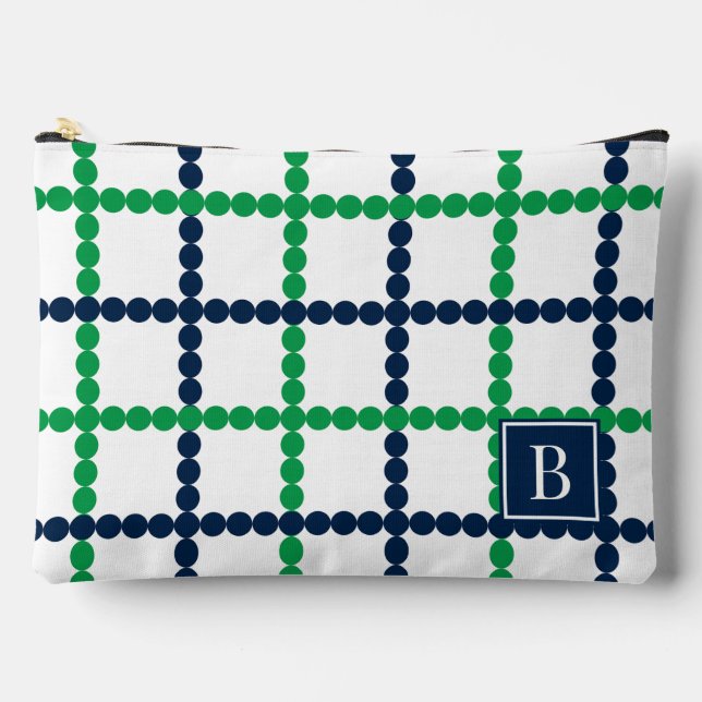 Pochette À Accessoires Préparé perlé à carreaux Vert & Marine             (Recto)