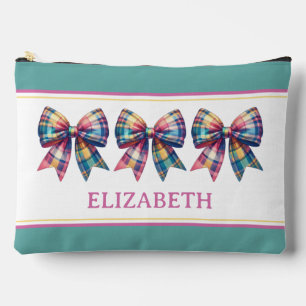 Pochette À Accessoires Preppy Aquarelle Plaid Bow Personnalisé
