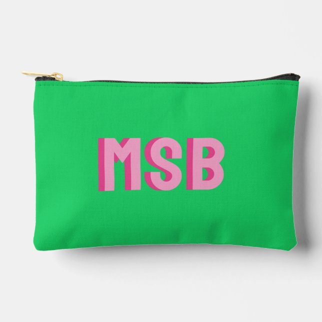 Pochette À Accessoires Préppy Monogramme Bloc Ombre Rose Vert, Personnali (Recto)