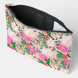 Pochette À Accessoires Pretty White Pink Tiger Floral Painting