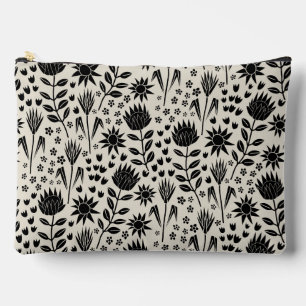 Pochette À Accessoires Protea Floral Block Print Millefleur noir lin