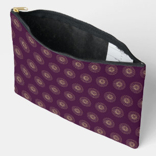 Pochette À Accessoires Prune   Médaillons de fleurs de zinnia dorés