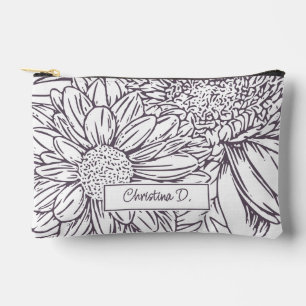 Pochette À Accessoires Prune Poussiéreuse sur Chrysanthèmes Blancs avec N
