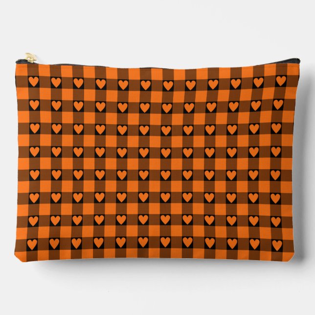 Pochette À Accessoires Pumpkin Orange Black Buffalo Heart Plaid (Recto)