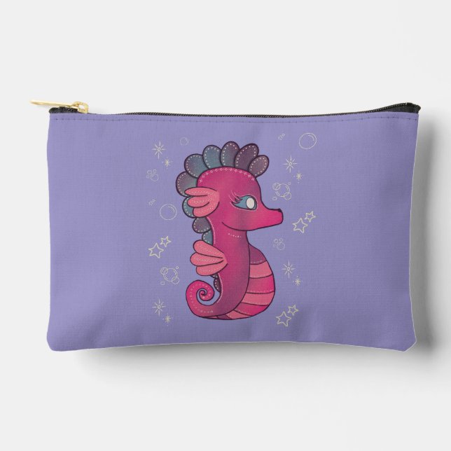 Pochette À Accessoires Punky Seahorse | Hippocampe Rose Mignon (Recto)