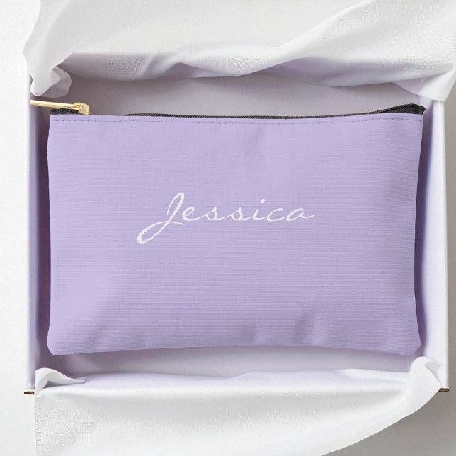 Pochette À Accessoires Purple Nom Script Minimal moderne Voyage cosmétiqu (Purple Script Name Minimal Modern Travel Cosmetic Accessory Pouch)