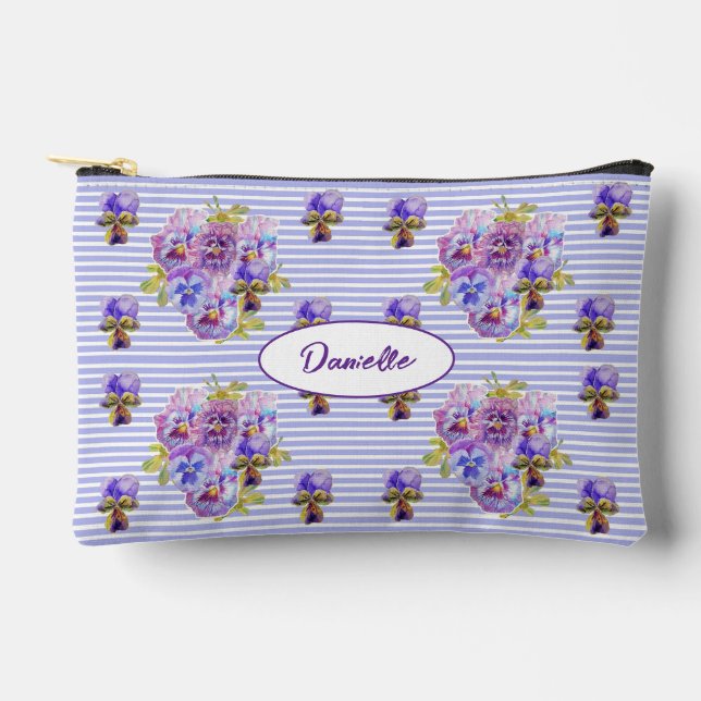 Pochette À Accessoires Purple Pansy Flower floral Shabby Watercolor Girls (Recto)