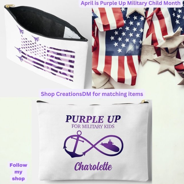 Pochette À Accessoires Purple Up for Military Kids USA Drapeau Personnali (Créateur téléchargé)