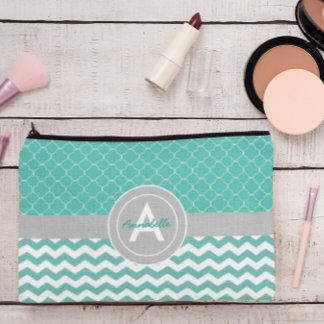 Pochette À Accessoires Quatrefoil turquoise Grey Chevron