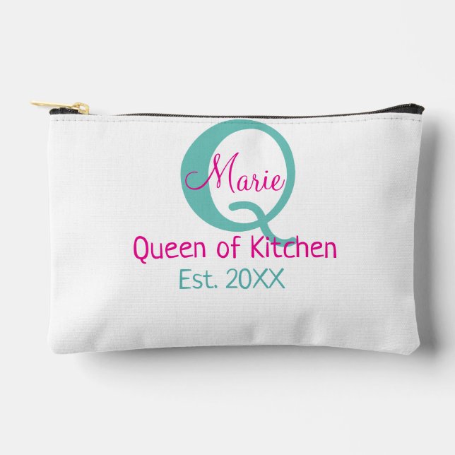 Pochette À Accessoires Queen of cuisine monogramme vert rose simple minim (Recto)
