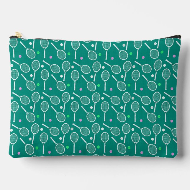 Pochette À Accessoires Raquette de tennis blanc et Motif de balle vert (Recto)