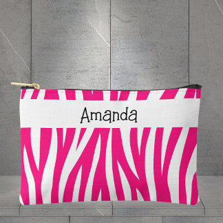 Pochette À Accessoires Rayure de zèbre ondulée rose chaud