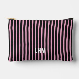 Pochette À Accessoires Rayure rose noir vintage Nom Initiales Élégant