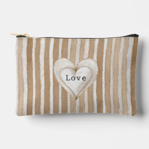 Pochette À Accessoires Rayures beige crème Cœur blanc Amour