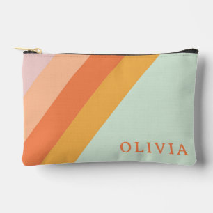 Pochette À Accessoires Rayures Rétro Personnalisées Menthe Pêche Pastel